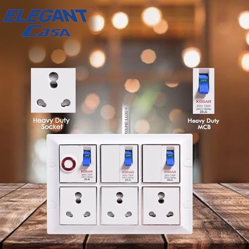Image of ELEGANT CASA 16 AMP Universal Socket with MCB Protection Heavy Duty Multi Plug 8 Meter Extension Cord 3 Core 2.5MM Wire 2500W Spike Guard Circuit Breaker Power Strip White 1 Set