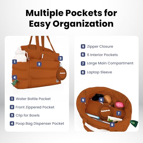 Image of Rubyloo Puffer Dog Travel Bag for Dog Moms, Diaper Bag with Travel Bowls