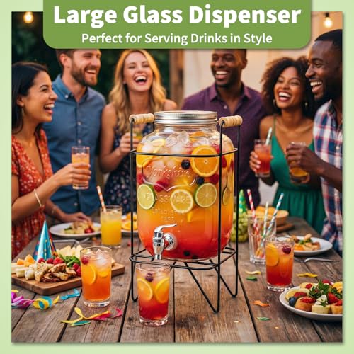 1 Gallon Cocktail Dispenser, Glass Drink Dispenser with Stand for Party, Glass Beverage Dispensers with Stainless Steel Spigot, Drip-free and Easy to Clean, Perfect for Cocktails, Lemonade and Juice by Piszvbej - Image 7