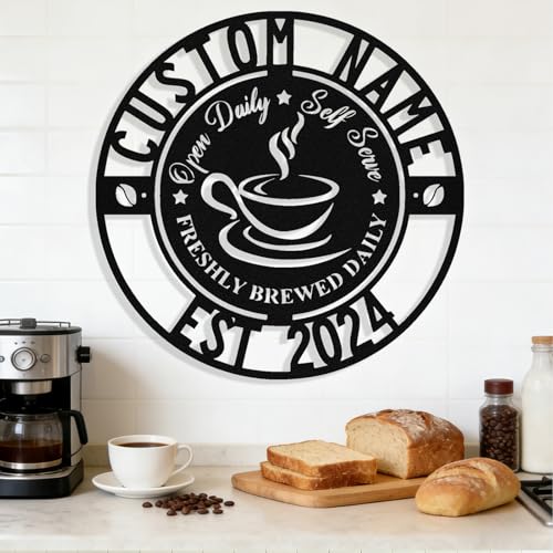 Image of Personalized Coffee Metal Sign, Custom Coffee Bar Signs, Custom Name Signs for Cafe Station, Coffee Wall Art Decor for Kitchen, Cafe Shop Decor, Cafe Lover Gift