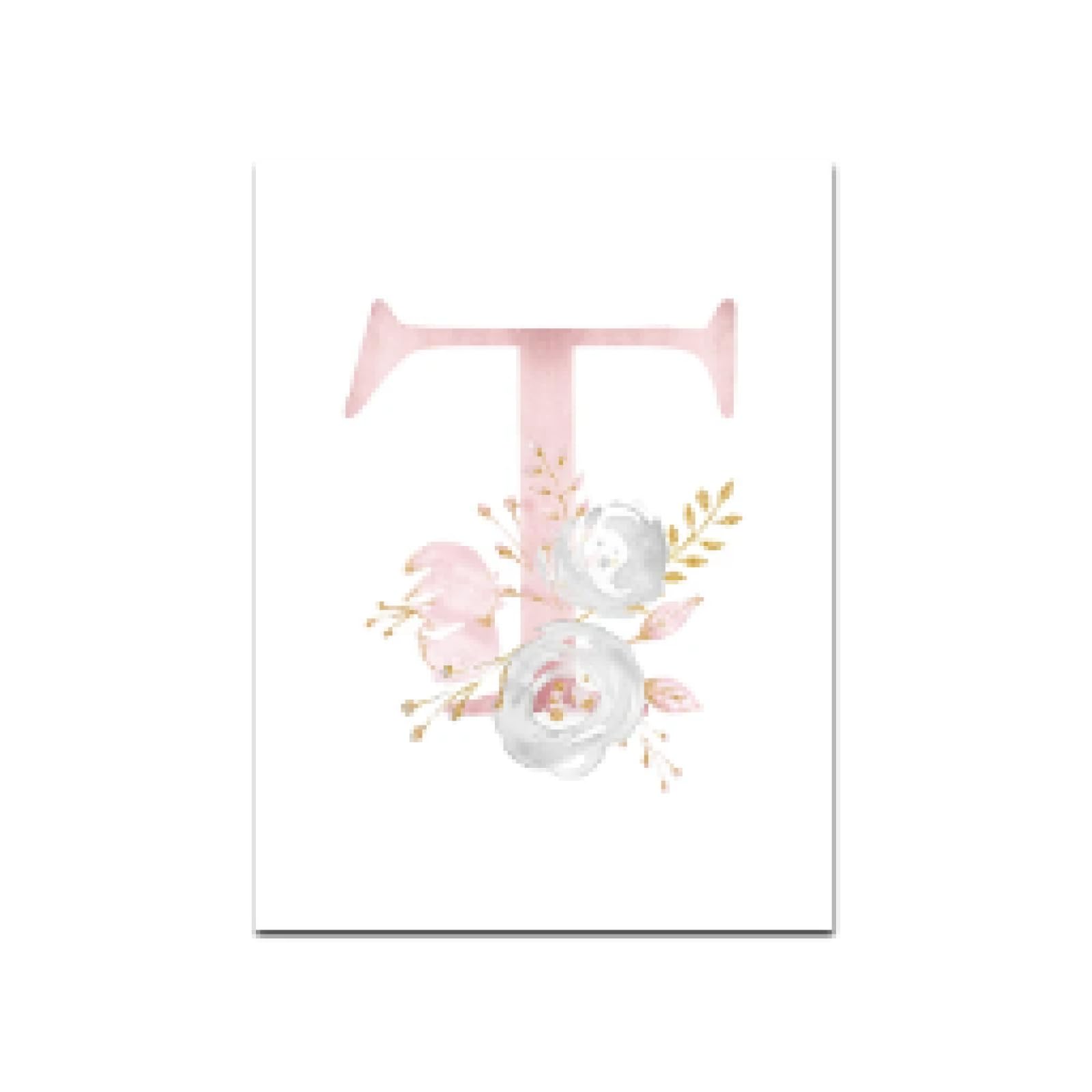 Carteles de letra T personalizados con nombre de niña, pósteres personalizados para guardería, impresiones de flores rosadas, lienzo de pared, pintura artística para la habitación del bebé, decoración