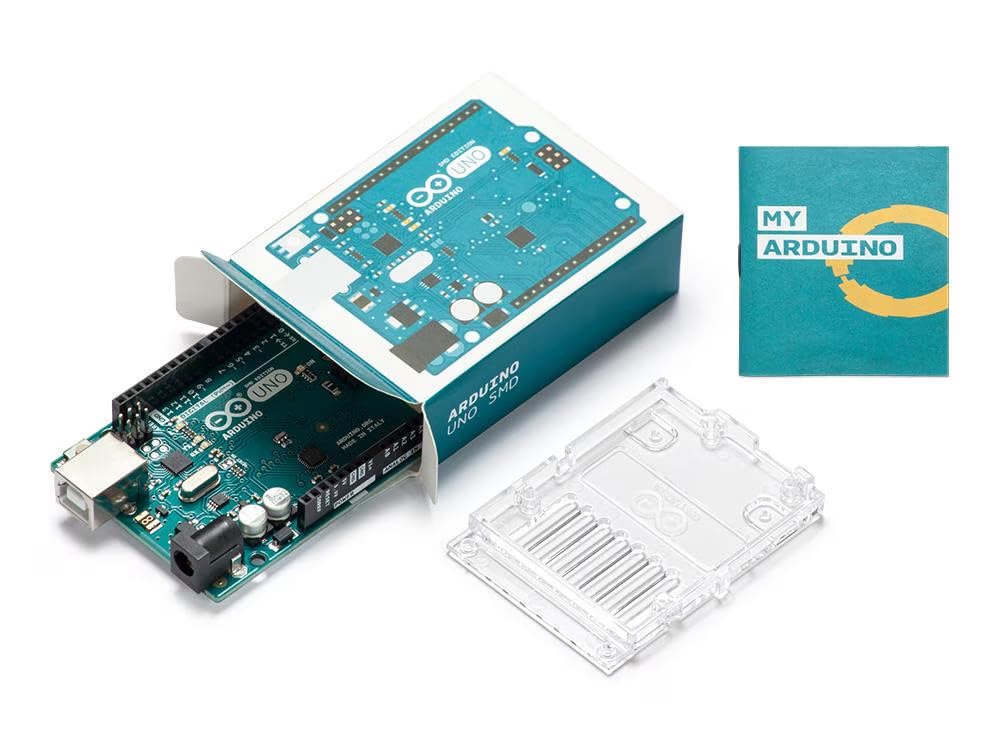 Arduino Uno Rev3 SMD [A000073] - Carte de développement avec microcontrôleur ATmega328P, version SMD, idéale pour projets électroniques, robotique, automatisation et applications DIY avec Arduino IDE.