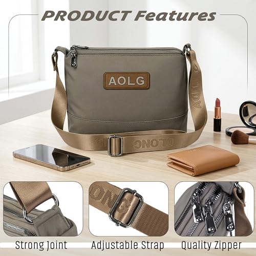 Image of Storite Sling Bag, Crossbody Bag with Multi-Compartment for Women and Girls With Adjustable Shoulder Strap - 28.5x18x10cm (Grey Beige)