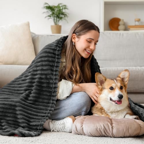 Image of BEDELITE Fleece Blanket Twin Size - 3D Ribbed Jacquard Soft and Warm Decorative Fuzzy Blankets - Cozy, Fluffy, Plush Lightweight Throw Blankets for Couch, Bed, Sofa(Charcoal Grey, 60x80 inches)