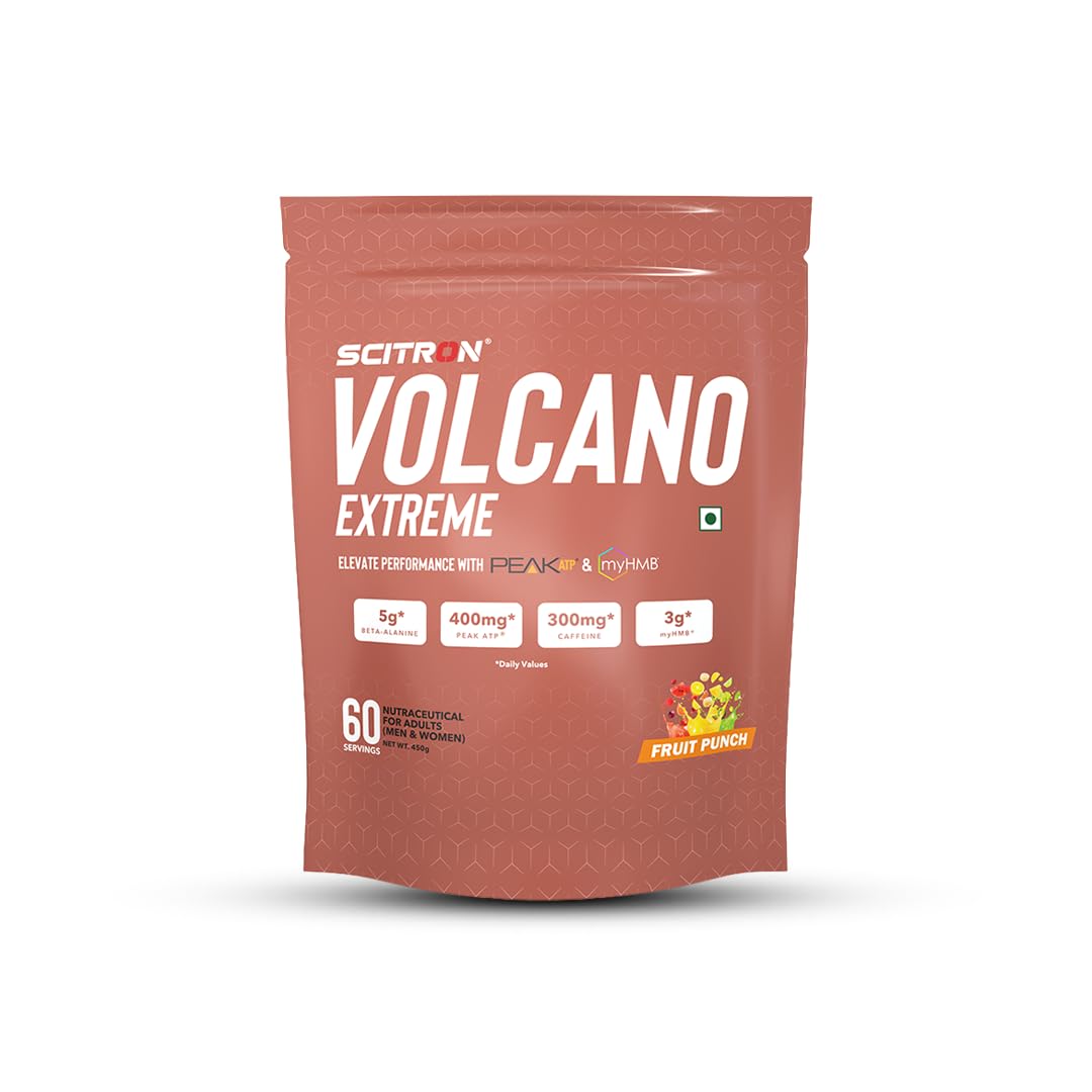Scitron Volcano Extreme Pre-Workout 60 Servings- Fruit Punch| India's First Pre-Workout with Peak ATP & myHMB| 5g of Beta-Alanine, 400mg Peak ATP, 300mg caffeine, & 3g myHMB-image-42