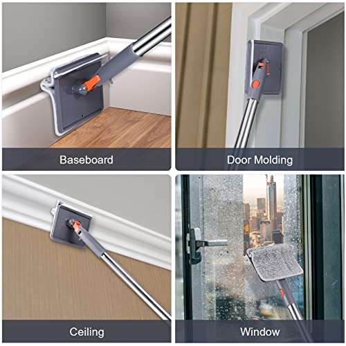 Baseboard Cleaner Tool With Long Handle - Rokoxin Cleaning Tools Mop For Baseboard Molding Duster, Ceiling Wall Window Cleaner With 6 Reusable Microfiber Mop Pads #TOP3