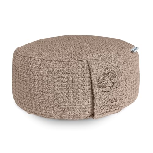 Soulpillow meditationskudde, yogasittdyna 15 cm hög, Ø 30 cm med dinkelfyllning, tvättbart överdrag, sittdyna, golv för meditation och yogakit,...