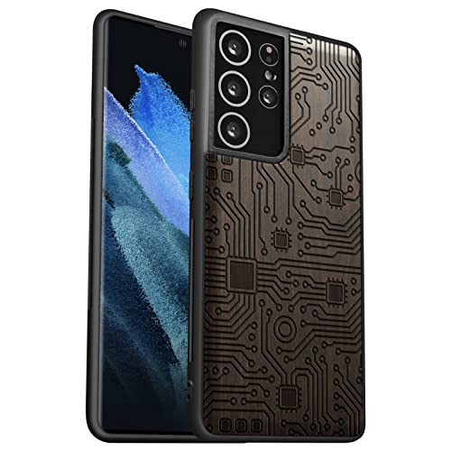 Custodia in Legno per Samsung S21 Ultra CoverLegno nero Antiurto per Protezione Compatibile con Galaxy S21Ultra Paraurti Robusto TPU Arti di ingegneria