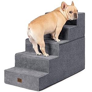 EHEYCIGA Dog Stairs for High Bed 22.5″ H, 5-Step Dog Steps for Bed, Pet Steps for Small Dogs and Cats, Non-Slip Balanced Pet Ramp Indoor, Grey
