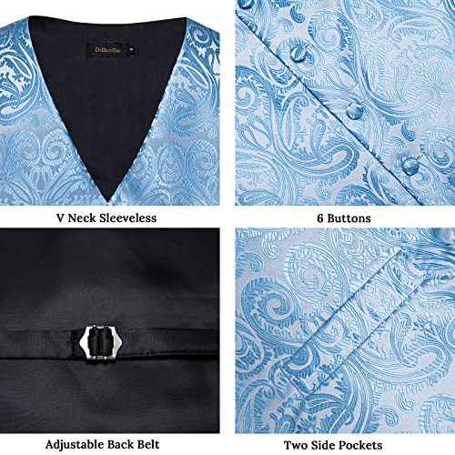 Image of DiBanGu Mens Vest and Tie Set Formal Paisley Waistcoat and Necktie Pocket Square Cufflinks Silk Suit Vest for Tuxedo Wedding