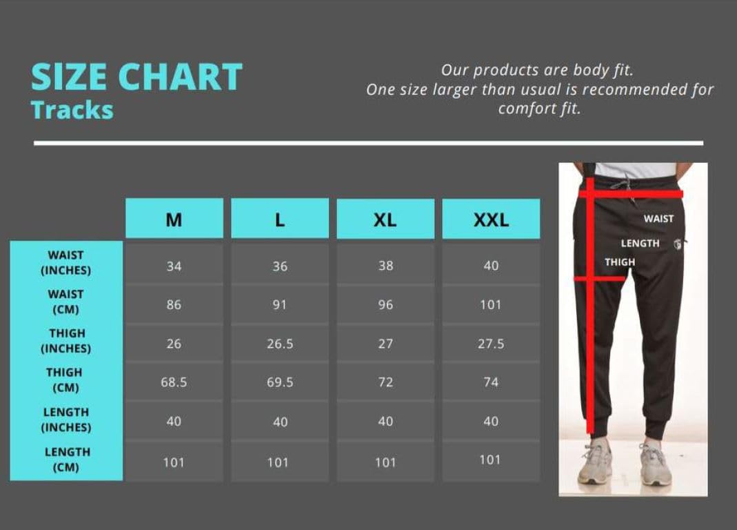 CHARLIE WOLF Polyester Double Jersey Full Length Tracks With Drawstring & Pockets With Zip, Men’s Sports Track Pants – Athletic Joggers, Gym Workout Sweatpants, Quick-Dry