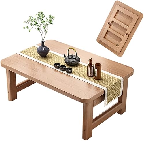 GUINJO Mesa de centro plegable rústica, mesa central de bambú para sala de estar, mesa de té de madera maciza de granja industrial (color madera,