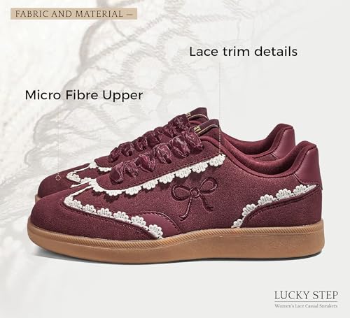 LUCKY STEP Women’s Lace Detail Casual Sneakers Organza Ribbon Lace-Up Fashion Vintage Gum Sole Trendy Cute Shoes2