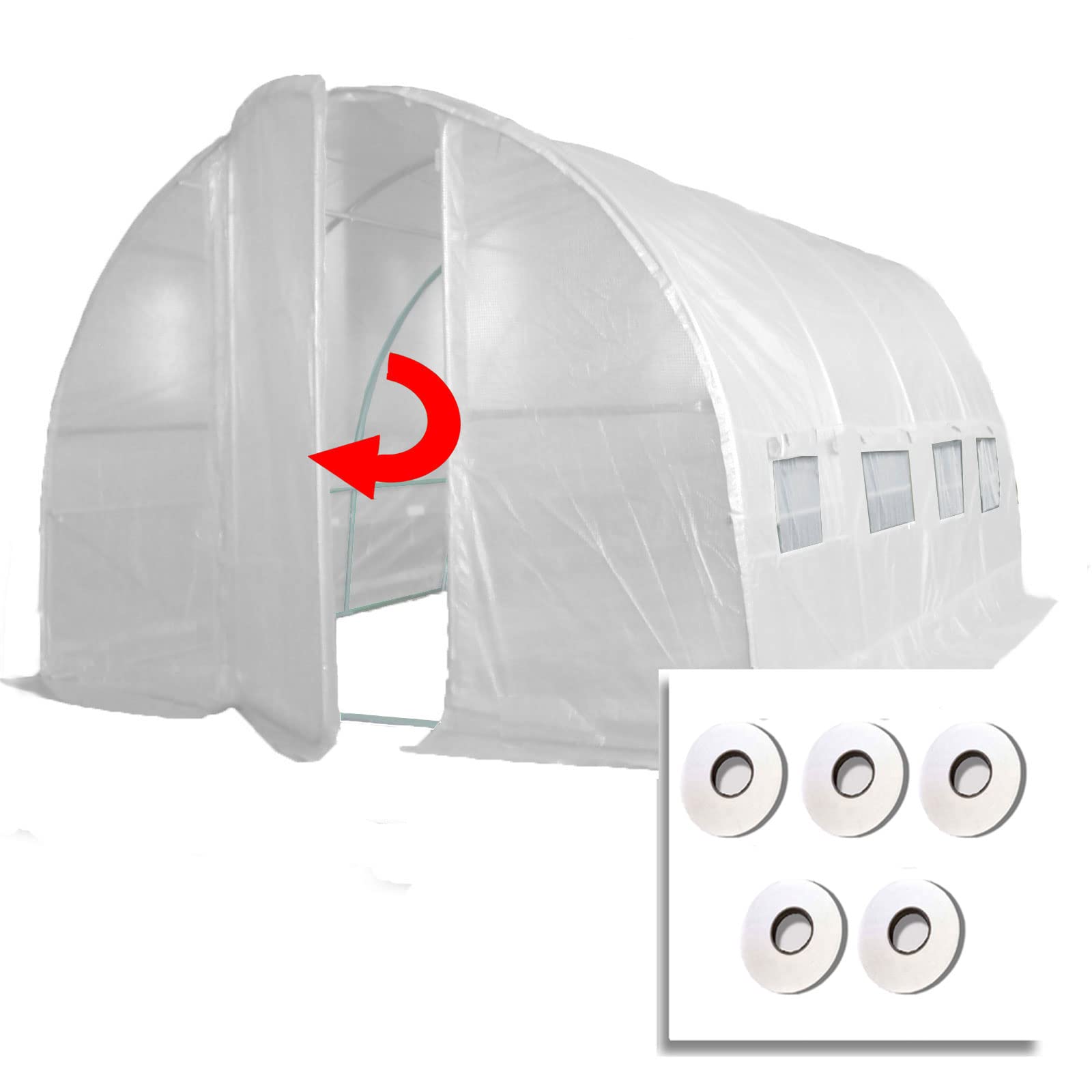 Choose 5 Sizes Polytunnel + Hotspot Tape Kit. "Strongest In It's Class" a fully Galvanised Structure with more internal bracing than all others! Metal Hinged Door | Multi-Window (4m x 3m + 5 Rolls)