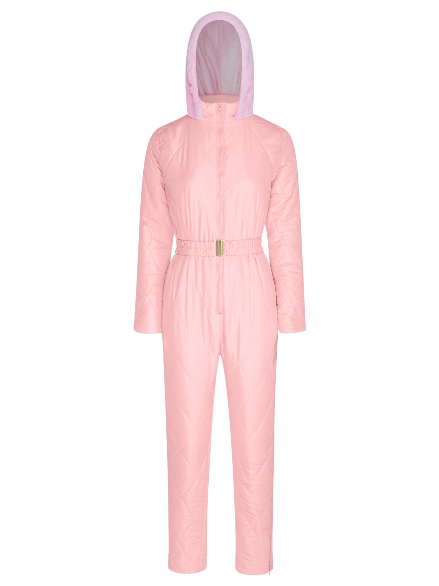 renvena Donna Tuta da Neve Isolata Impermeabile Antivento Tuta Intera Salopette da Neve Overall Jumpsuit con Cappuccio e Guanti Completo da Sci Snowsuit Rosa XXL