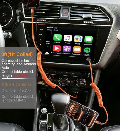 Image of Coiled USB A to USB C Cable for Car [3FT+6FT], USB to USB C Cable Fast