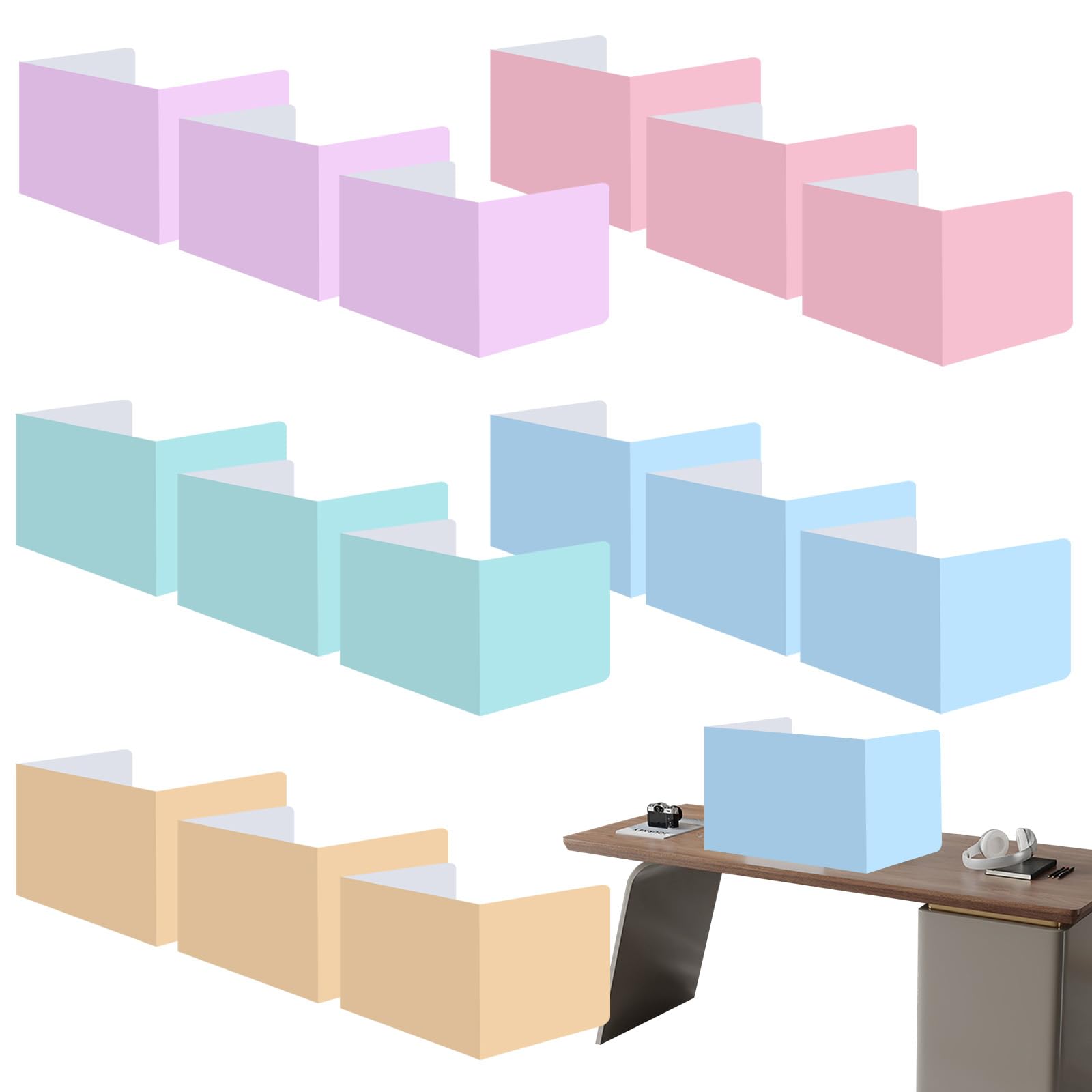 15 Stück Schreibtisch Trennwand Schule Tragbare Sichtschutz Lernbüro U-förmiger Trennwände Grundschule Macaron-Farbe für Klassenzimmer BüRo Bibliothek 40x30x30cm