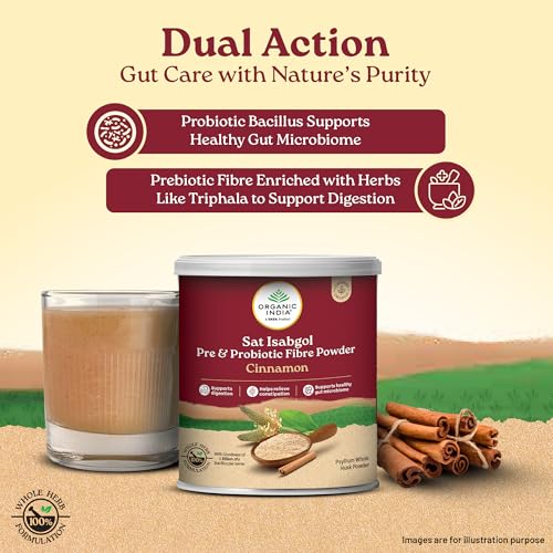 Image of A TATA Product- Organic India Sat Isabgol Pre & Probiotic Fibre Powder Cinnamon, 100g