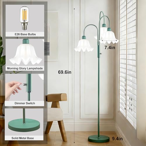 Image of Lightdot 70IN Flower Floor Lamp for Living Room, 3 Light Dimmable Tree Floor Lamps with Bulb Included for Wedding /Party, Unique Floral Tall Lamp with 5Lbs Heavy Base for Bedroom /Sofa-Grayish Green