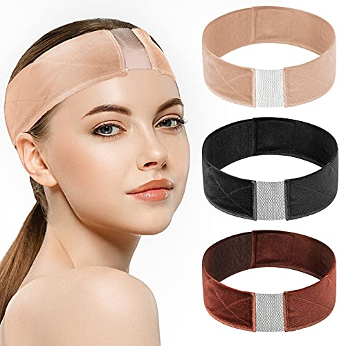 Molain 3Pcs Lace Wig Grip Headbands for Women Velvet Wig Band Non Slip Flexible Wig Cap Comfort Wig Fix Hairband Adjustable Wig Gripper Accessories( Beige+Brown+Black)