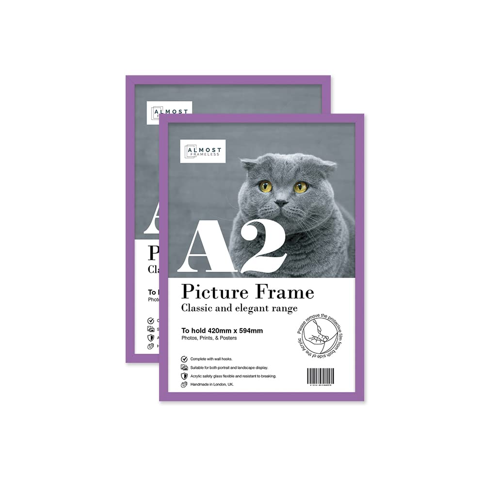 Almost Frameless Purple A2 Picture Frame Set Of 2, Display A2 Picture Gallery Wall, Poster, Photo, Artwork, Or Print,
