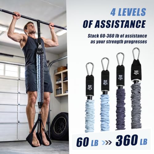 Image of ALongSong Pull Up Assistance Bands with Foot Support Pedal - Upgraded Heavy Duty Resistance Bands Adjustable Weight /Height with Bands&Measured Strap for Strength Training Home Gym