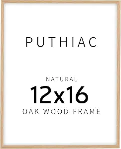 12x16 Oak Wood Picture Frame - Minimalist 12x16 Poster Frame, 12"x16" Picture Frame Wood, Natural Solid Wooden Picture Frames for Wall Art Photo and Prints(1 Pack, Beige)