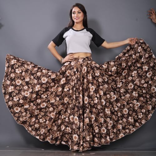 Image of JYESHTA Women's American Crepe Flared A Line Stitched Long Skirt with 12 Mtr Flare 40 in Height | Skirts for Women Long Length | Long Skirts for Girls