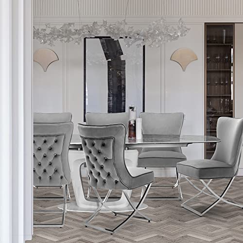 Loulens Elegance Velvet Dining Chairs Set Of 6, Luxury Comfortable Dining Room Chair, Accent Upholstered Chairs With Stainless Steel Legs For Dining Living Room, Grey #TOP5