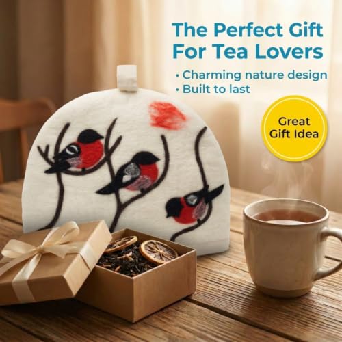 Image of Glaciart One Wool Teapot Cozy Kettle Cover | Dome Shaped Large Tea Cosy, Kettle or French Press | Handmade & Needle Felted from Natural Wool | Warms Up to 2 Hours | Great as Gift