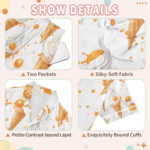 senya Ice Cream Orange Satin Summer Pajama Sets Silk Short Sleeve Button Down Sleepwear3