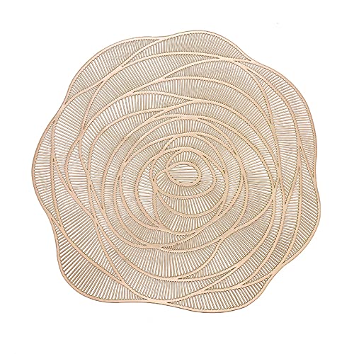 KINOEE Lot de 6 Sets de Table en PVC lavables Antidérapant Résistant à l'usure à la Chaleur, Facile à Nettoyer et Stocker (Or-Fleur)