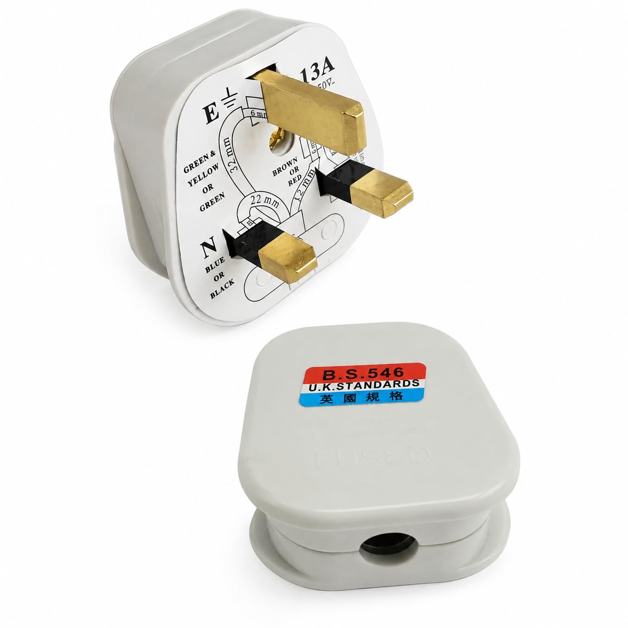Vadda Bai 2 Pcs. UK Mains Top Plug 3 Pin 13A 250V Fused Grounded Power Cable Connector Used in: UK, Ireland, Malaysia, Singapore, Hong Kong (White)-image-48