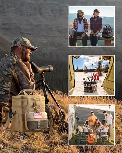 Image of JOYHILL Tactical Lunch Box for Men, Double Deck Insulated Lunch Bag, Sandy | Leakproof, Expandable,Thermal, Durable Cooler Bag for Office, Camping, Picnic, Adults, Shoulder Strap, 18L /24 Can