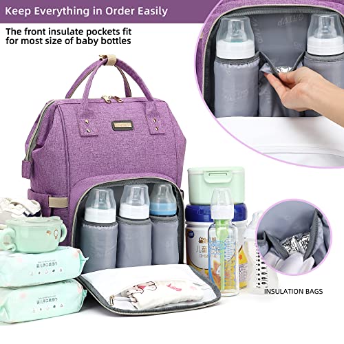 Image of GAIVP Diaper Bag Backpack, Diaper Bags for Baby Girls Boys, Baby Bags for Moms Dads, Nappy Changing Bag with Insulated Pockets,Multi-functional Waterproof Backpack with Stroller straps-Purple