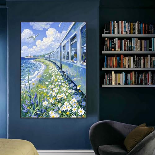 Idée cadeau créative : peinture diamant 5D grand train de mer - 5