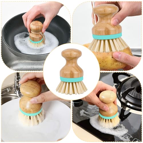 FOGAWA 2PCS Black Plastic Soap Dispenser Set - 16Oz Refillable Kitchen and Bathroom Dispenser with Pump Bottle, Bamboo Tray and Dish Brush - Image 7