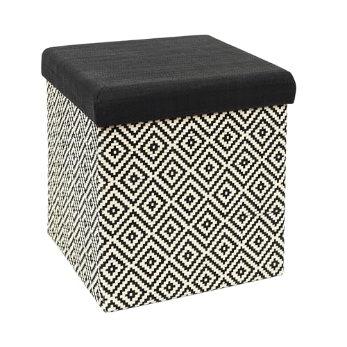 HOME DECO FACTORY - HD7519 - Coffre Pouf Pliable Tresse Noir Mobilier Assise Coffre Banc Pliable Entree Salon Chambre Salle A Manger