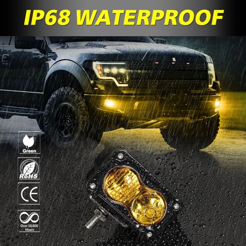 Image of Amber LED Pods, AKD Part 3 Inch CREE LED Amber Fog Lights Pods 40W Spot Flood Combo Off Road Driving Lights Small Chase Lights Ditch Lights Headlight for Dirt Bike Motorcycle Truck UTV ATV SUV Surron