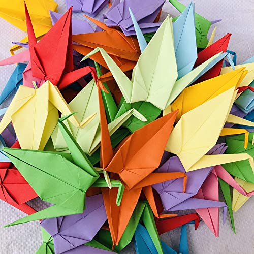 Origami Paper Crane Folded Rainbow Handmade Bird Garland for Wedding Party Birthday Baby Shower Bunting (Rainbow, 15cm)