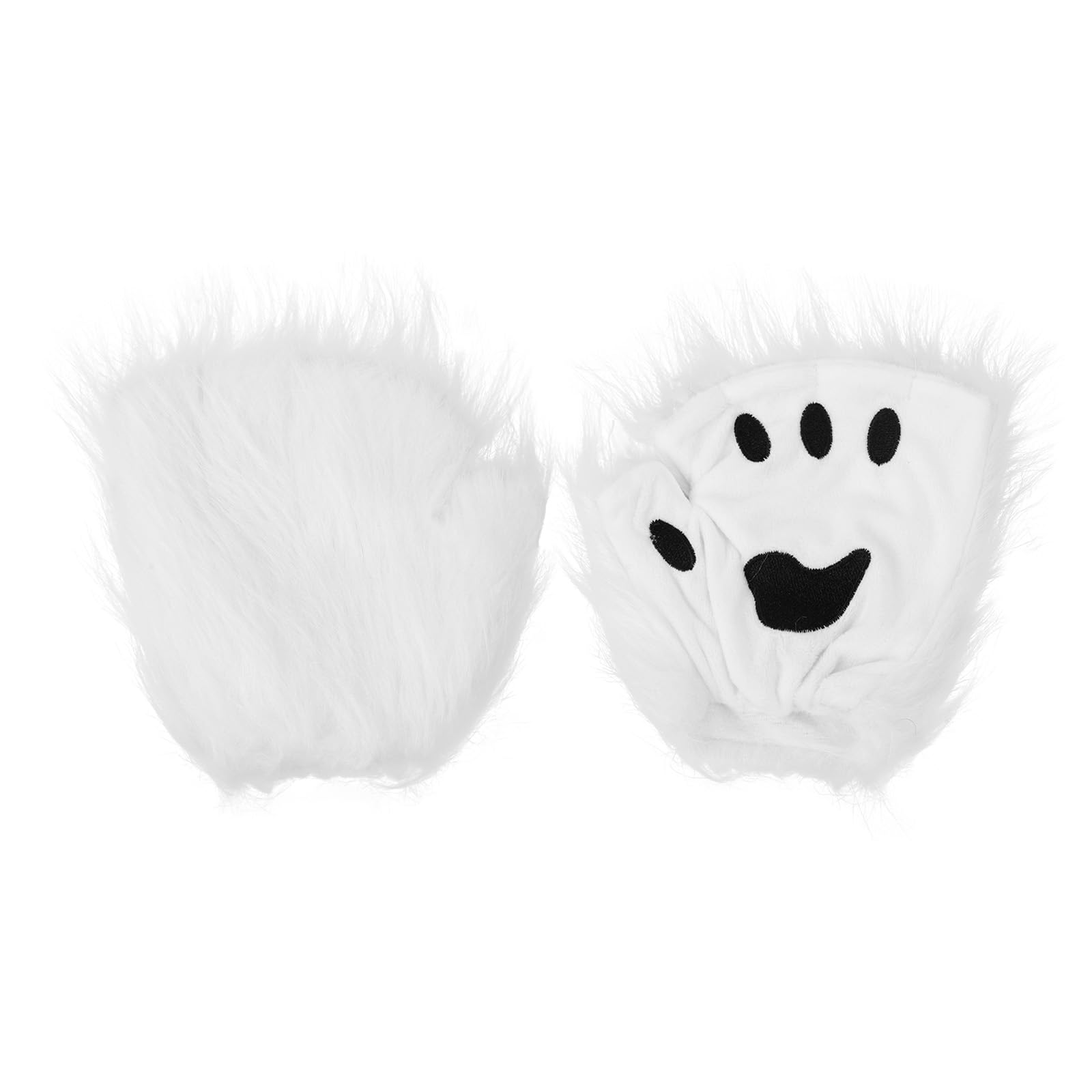 Furry Cat Paw Gloves Mittens Plush Fingerless Dog Bear Wolf Paws Gloves Men Women Faux Fur Werewolf Costume Accessories Halloween Cosplay Party Fuzzy Half Finger Winter Warm Mitts (White, One Size)