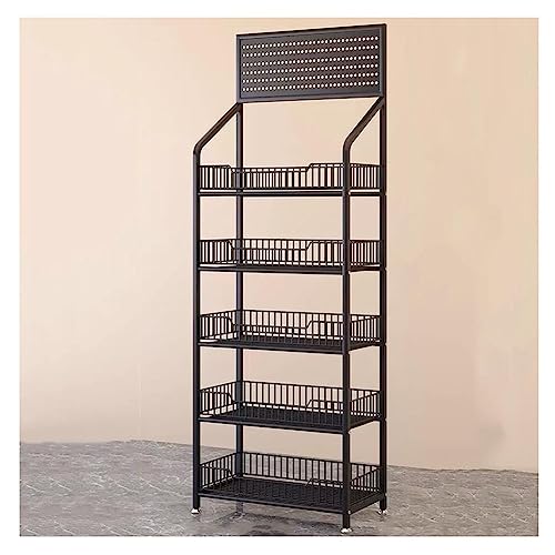 Estantería de supermercado para tiendas, frutas, verduras, productos, cebollas, patatas, aperitivos, múltiples compras (color: negro, tamaño: 50 x 27 x 106 cm)