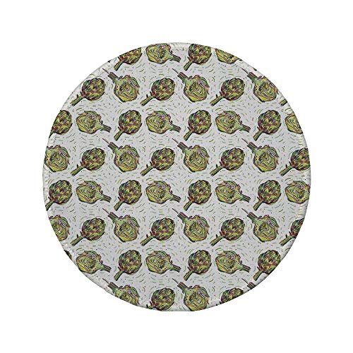 Preisvergleich Produktbild Rutschfreies Gummi-Rundmaus-Pad Artischocke Gourmet-Lebensmittel Gartenerntegemüse Saisonale vegetarische Optionen Dekorativ Farngrün und Lila 7.9"x7.9"x3MM