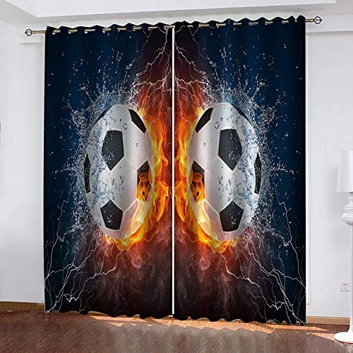 CTQTZ Foudre Football Rideaux occultants Eau et feu Football Rideaux Opaques Moderne 100x140 cm (Largeur x Hauteur) Lot de 2 Rideau occultant à Oeillets pour...