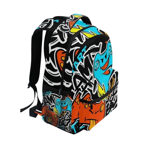 Colorful Joystick Video Game Graffiti Backpack Laptop Tablet Travel School Bag with Name Tag for Boys Girls2