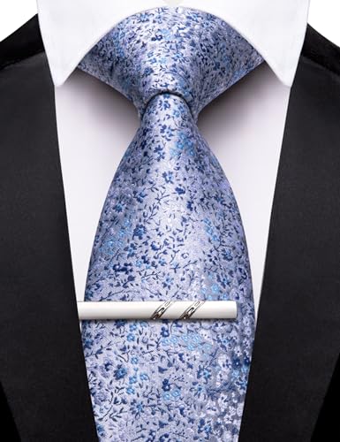 Image of Barry.Wang Floral Ties for Men Flower Necktie with Tie Clip Formal