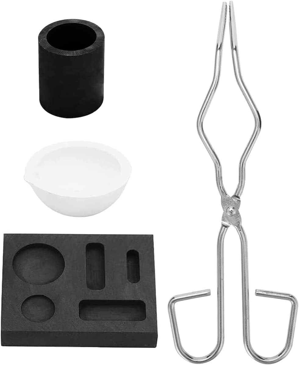 Tyenaza 4Pcs Graphite Crucible Kit, Ceramic Crucible for Melting Metal, Crucible and Tongs High Purity Graphite Crucible Tong Bowl Combo Ingot Mold Melting Set for Melting Gold Silver Metal
