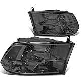 DNA MOTORING HL-OH-DR09QUA-SM-CL1 Smoke Lens Headlights Compatible with 10-18 Ram 1500-5500,Fit Dual or Quad Headlight Models