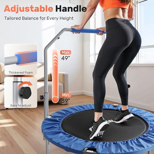 BCAN 40/48" Foldable Mini Trampoline Max Load 330lbs/440lbs, Fitness Rebounder with Adjustable Foam Handle, Exercise Trampoline for Adults Indoor/Garden Workout