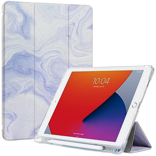 Étui iPad 9e génération marbre violet ultra-fin anti-rayure avec réveil auto